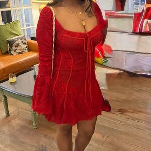 Elegant Red Lace Dress